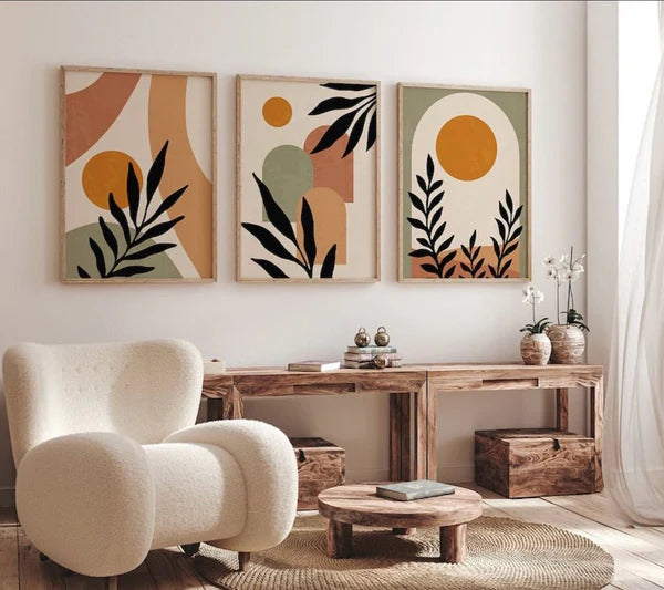 Set of 3 Abstract leaf art Frames